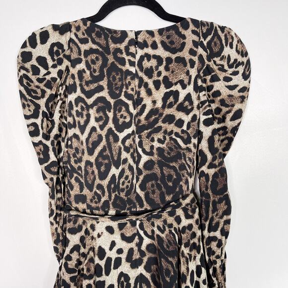 Eliza J 4P Petite Leopard Print Long Sleeve Midi Dress in Animal Brown Black - Picture 7 of 12